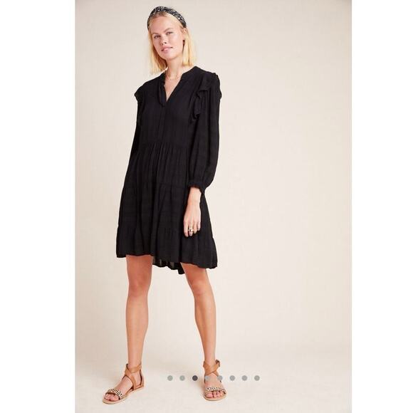 Anthropologie Amadi Rossi Ruffled Tunic Rayon Dress Made in USA Boho Spring M - Picture 1 of 11